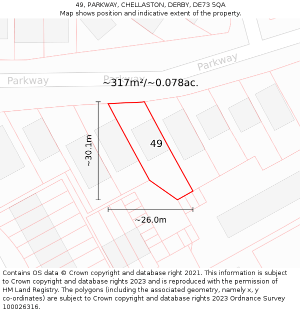 49, PARKWAY, CHELLASTON, DERBY, DE73 5QA: Plot and title map