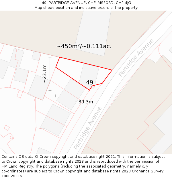 49, PARTRIDGE AVENUE, CHELMSFORD, CM1 4JG: Plot and title map