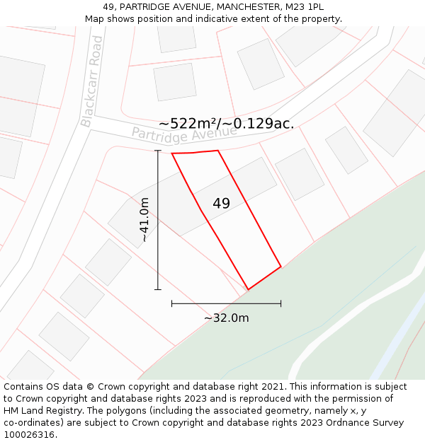 49, PARTRIDGE AVENUE, MANCHESTER, M23 1PL: Plot and title map