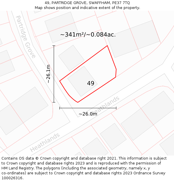 49, PARTRIDGE GROVE, SWAFFHAM, PE37 7TQ: Plot and title map