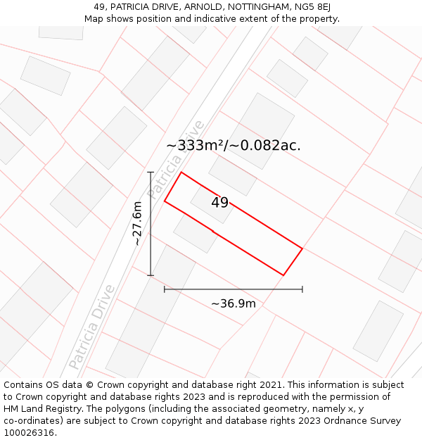 49, PATRICIA DRIVE, ARNOLD, NOTTINGHAM, NG5 8EJ: Plot and title map