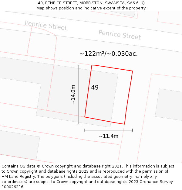 49, PENRICE STREET, MORRISTON, SWANSEA, SA6 6HQ: Plot and title map