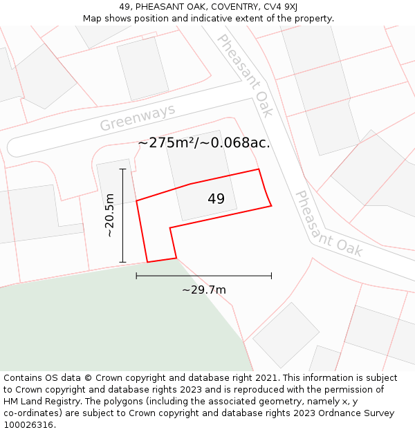 49, PHEASANT OAK, COVENTRY, CV4 9XJ: Plot and title map