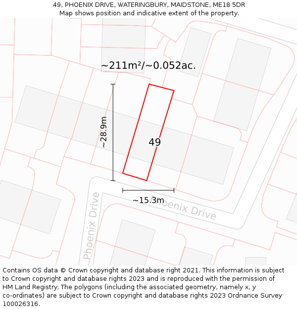 49, PHOENIX DRIVE, WATERINGBURY, MAIDSTONE, ME18 5DR: Plot and title map