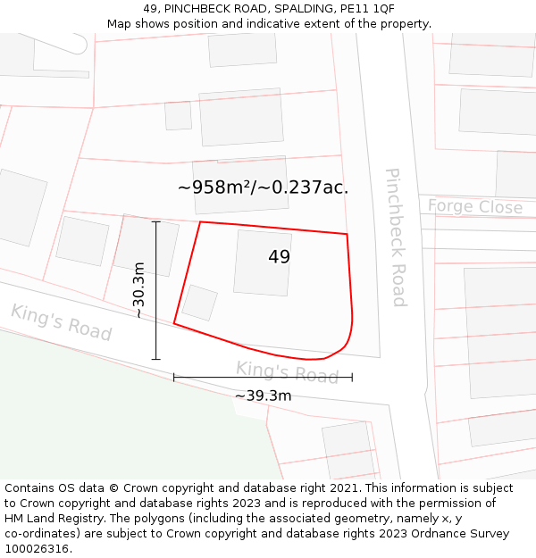 49, PINCHBECK ROAD, SPALDING, PE11 1QF: Plot and title map