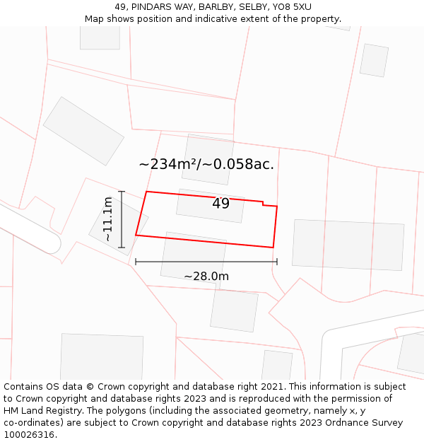 49, PINDARS WAY, BARLBY, SELBY, YO8 5XU: Plot and title map