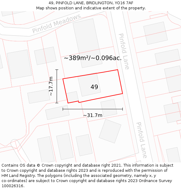 49, PINFOLD LANE, BRIDLINGTON, YO16 7AF: Plot and title map