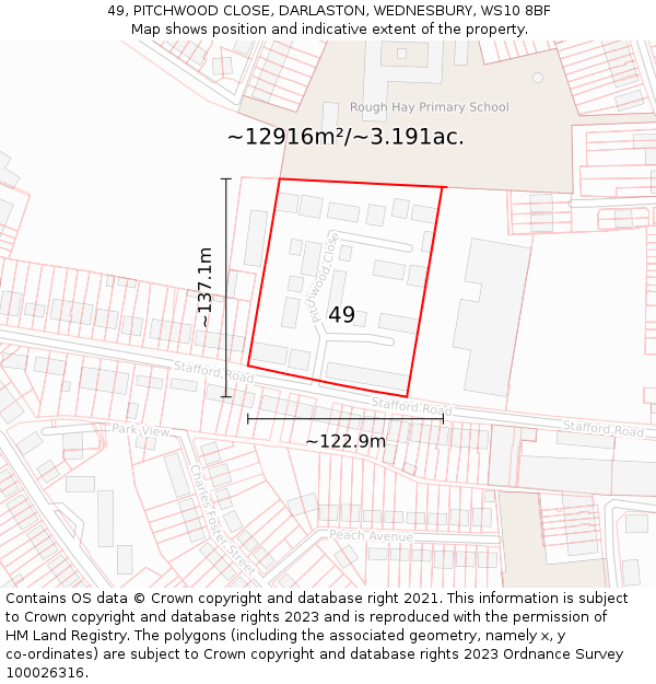 49, PITCHWOOD CLOSE, DARLASTON, WEDNESBURY, WS10 8BF: Plot and title map