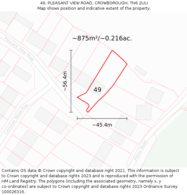 49, PLEASANT VIEW ROAD, CROWBOROUGH, TN6 2UU: Plot and title map