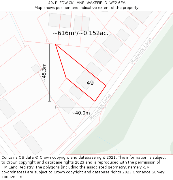 49, PLEDWICK LANE, WAKEFIELD, WF2 6EA: Plot and title map