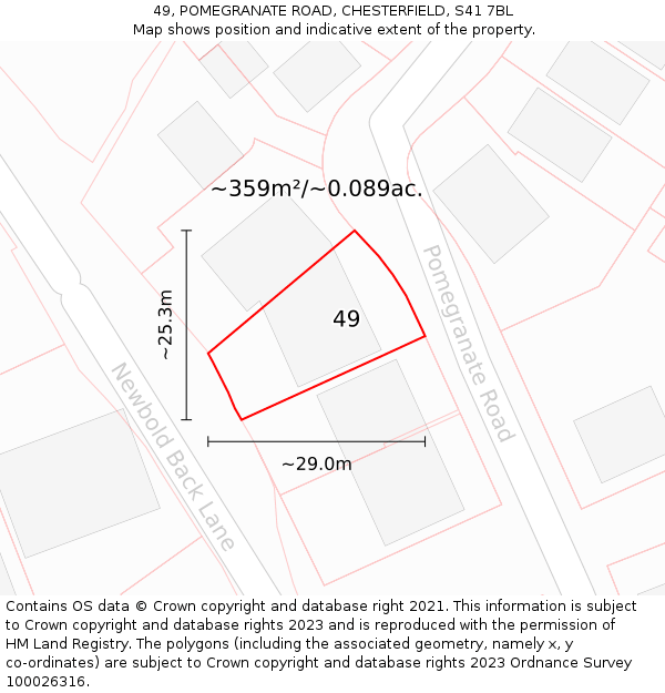 49, POMEGRANATE ROAD, CHESTERFIELD, S41 7BL: Plot and title map