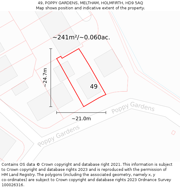 49, POPPY GARDENS, MELTHAM, HOLMFIRTH, HD9 5AQ: Plot and title map