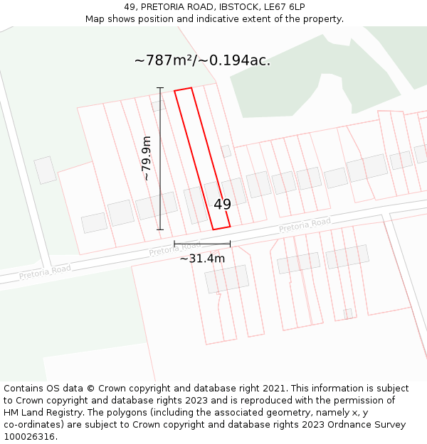 49, PRETORIA ROAD, IBSTOCK, LE67 6LP: Plot and title map
