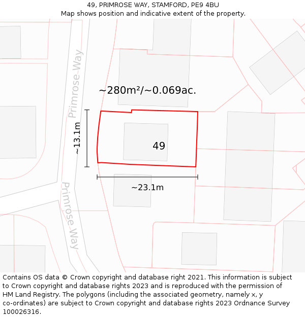 49, PRIMROSE WAY, STAMFORD, PE9 4BU: Plot and title map