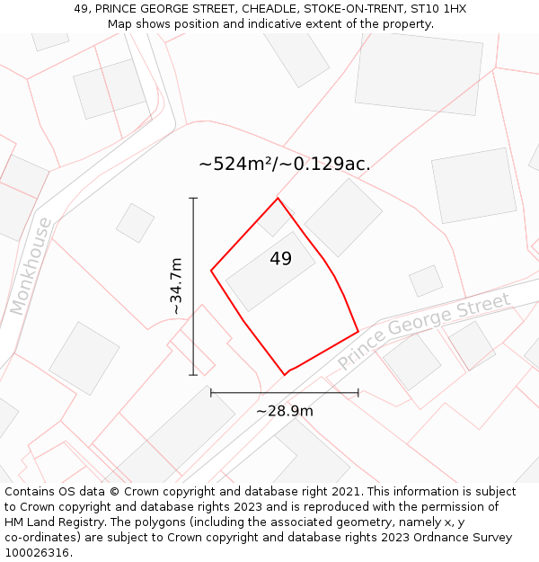 49, PRINCE GEORGE STREET, CHEADLE, STOKE-ON-TRENT, ST10 1HX: Plot and title map