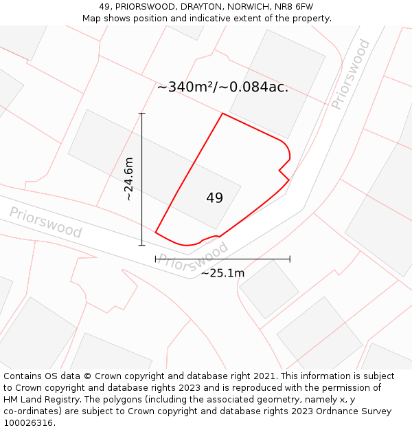 49, PRIORSWOOD, DRAYTON, NORWICH, NR8 6FW: Plot and title map