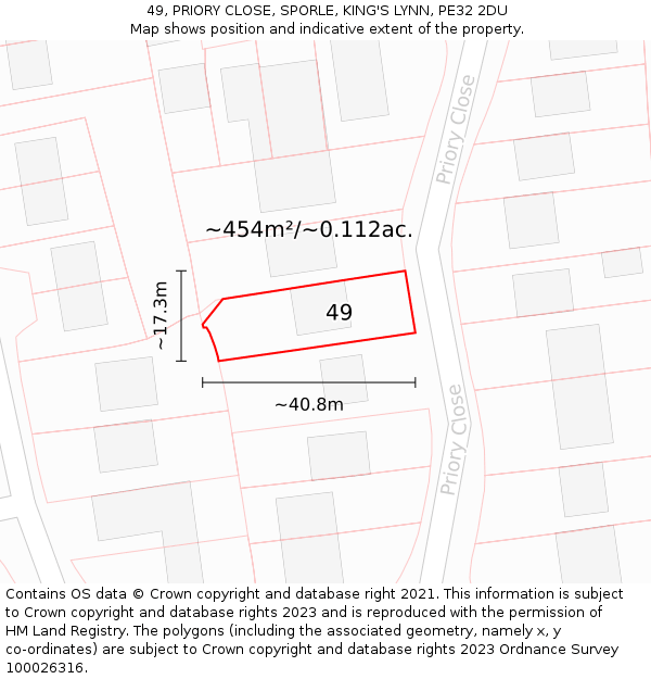 49, PRIORY CLOSE, SPORLE, KING'S LYNN, PE32 2DU: Plot and title map