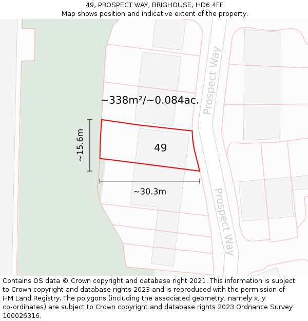 49, PROSPECT WAY, BRIGHOUSE, HD6 4FF: Plot and title map