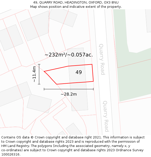 49, QUARRY ROAD, HEADINGTON, OXFORD, OX3 8NU: Plot and title map