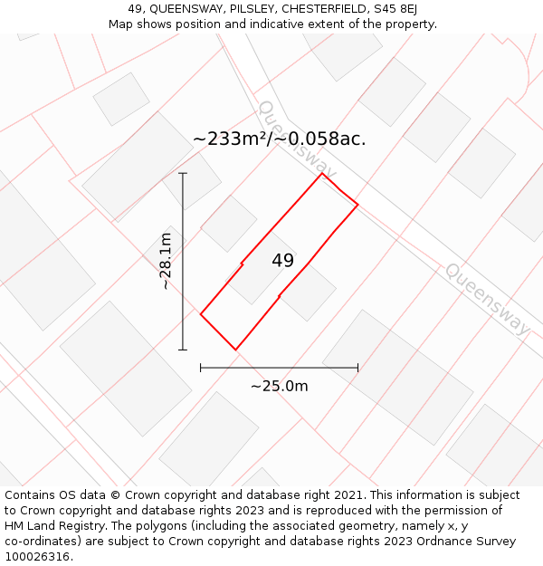 49, QUEENSWAY, PILSLEY, CHESTERFIELD, S45 8EJ: Plot and title map