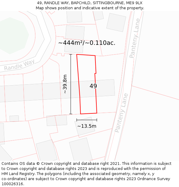 49, RANDLE WAY, BAPCHILD, SITTINGBOURNE, ME9 9LX: Plot and title map