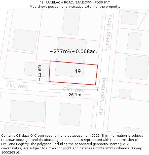 49, RANELAGH ROAD, SANDOWN, PO36 8NT: Plot and title map