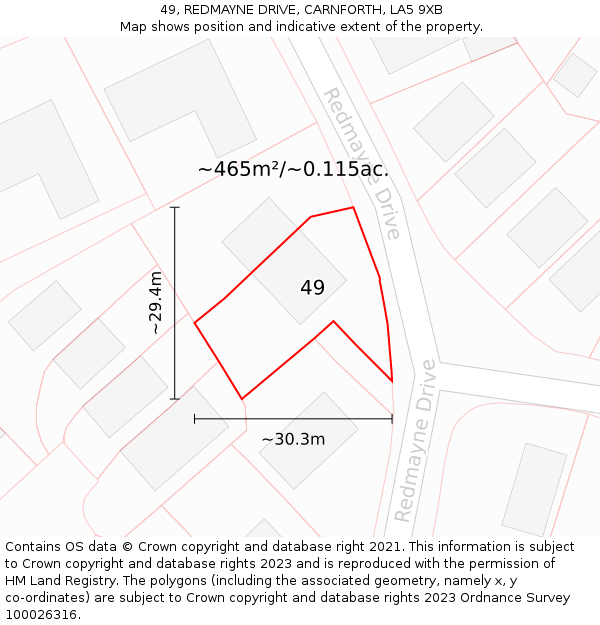 49, REDMAYNE DRIVE, CARNFORTH, LA5 9XB: Plot and title map