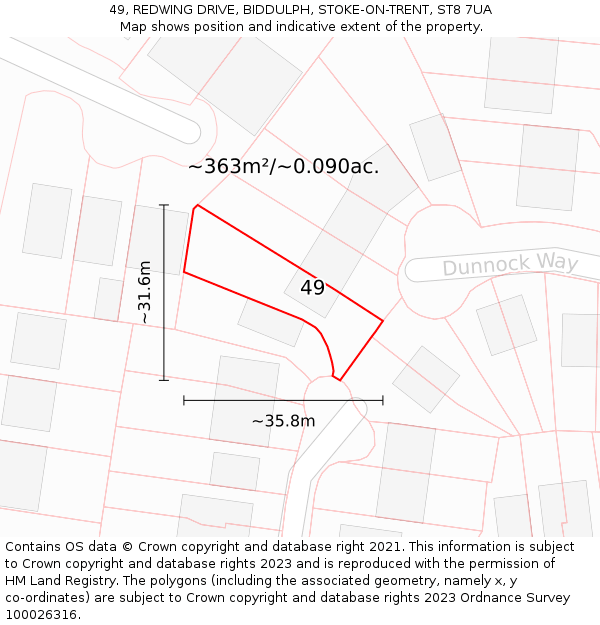 49, REDWING DRIVE, BIDDULPH, STOKE-ON-TRENT, ST8 7UA: Plot and title map