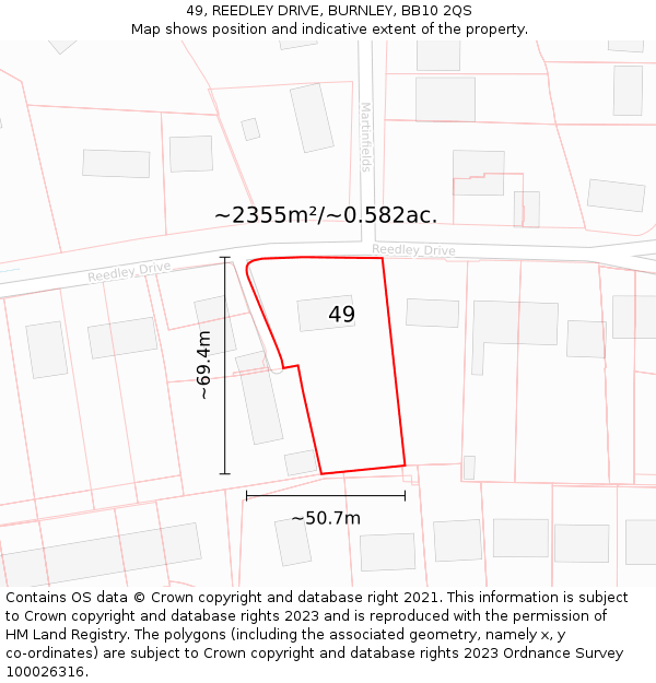 49, REEDLEY DRIVE, BURNLEY, BB10 2QS: Plot and title map