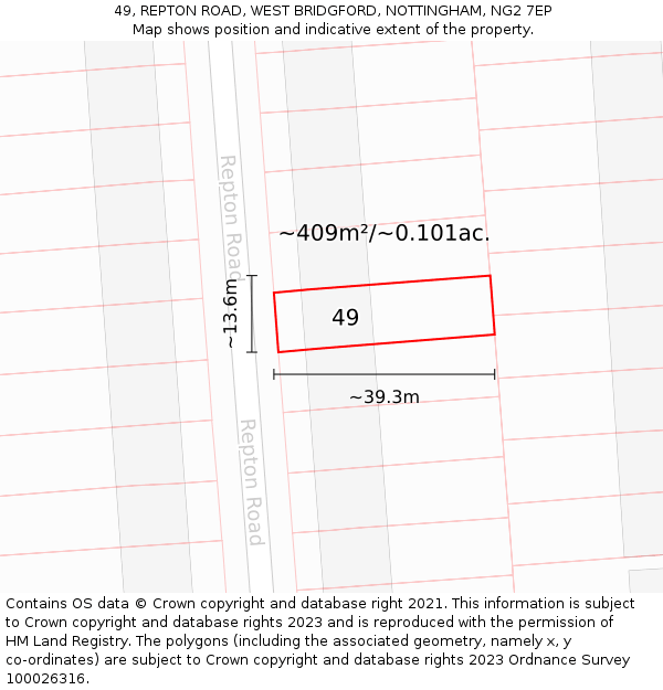 49, REPTON ROAD, WEST BRIDGFORD, NOTTINGHAM, NG2 7EP: Plot and title map