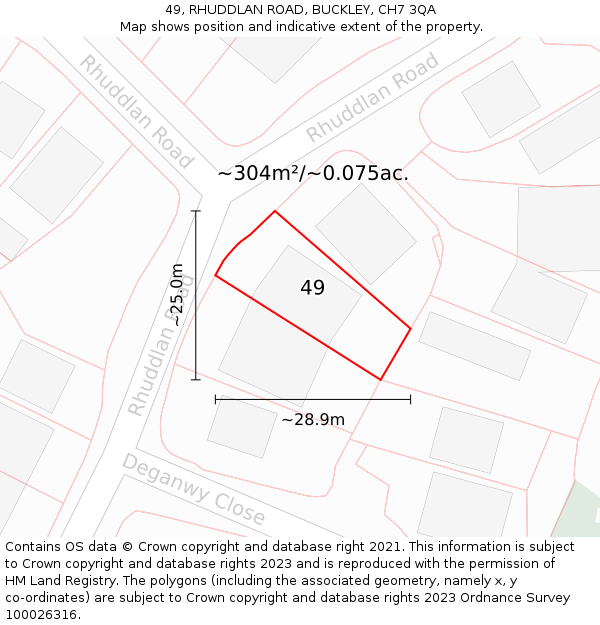 49, RHUDDLAN ROAD, BUCKLEY, CH7 3QA: Plot and title map