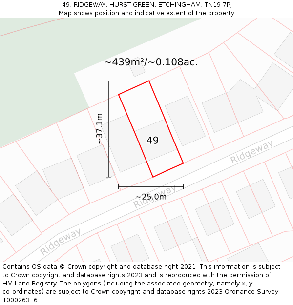 49, RIDGEWAY, HURST GREEN, ETCHINGHAM, TN19 7PJ: Plot and title map