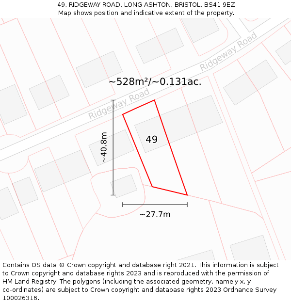 49, RIDGEWAY ROAD, LONG ASHTON, BRISTOL, BS41 9EZ: Plot and title map