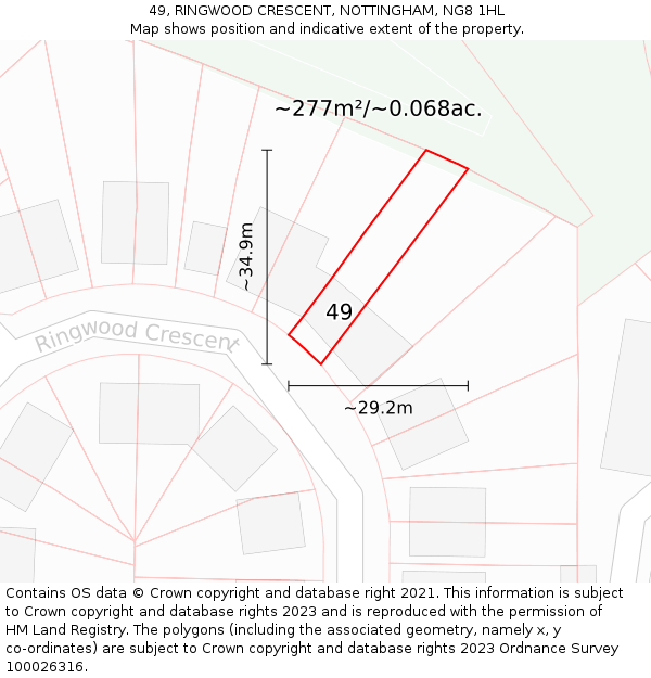 49, RINGWOOD CRESCENT, NOTTINGHAM, NG8 1HL: Plot and title map