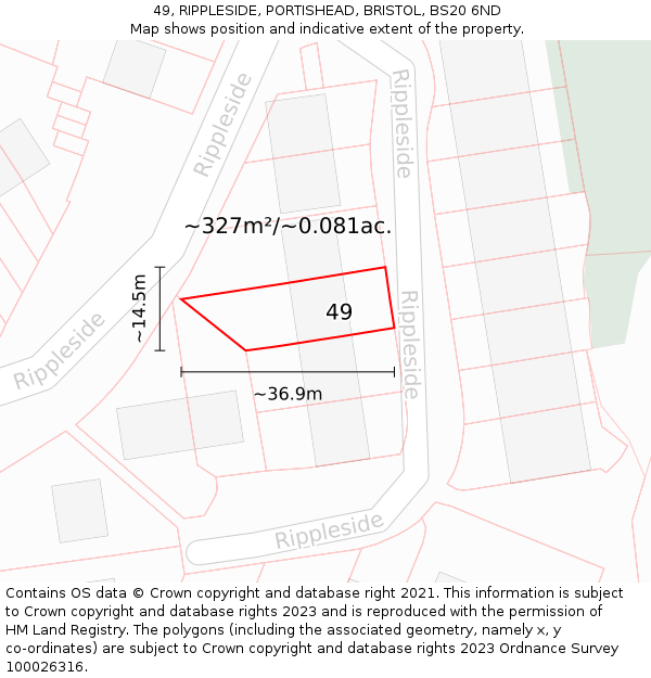 49, RIPPLESIDE, PORTISHEAD, BRISTOL, BS20 6ND: Plot and title map