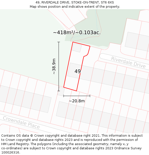 49, RIVERDALE DRIVE, STOKE-ON-TRENT, ST6 6XS: Plot and title map