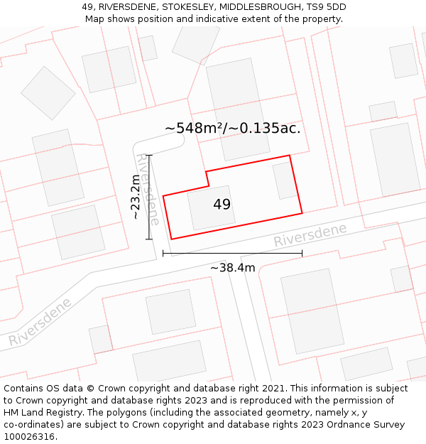 49, RIVERSDENE, STOKESLEY, MIDDLESBROUGH, TS9 5DD: Plot and title map