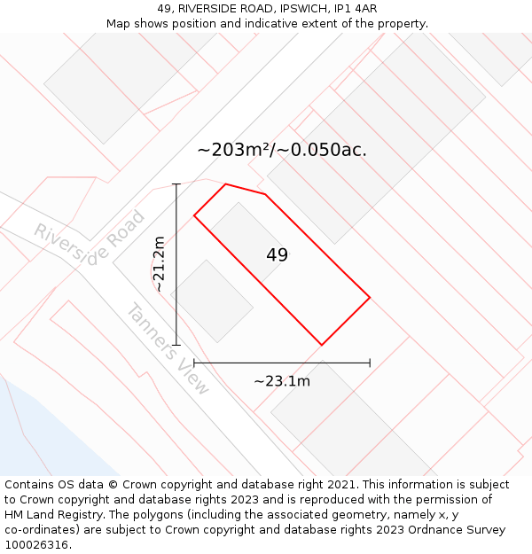 49, RIVERSIDE ROAD, IPSWICH, IP1 4AR: Plot and title map