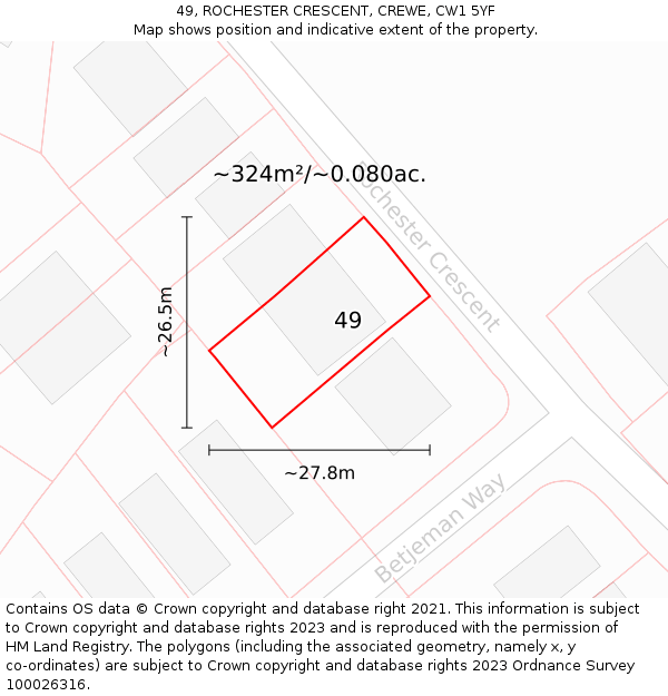 49, ROCHESTER CRESCENT, CREWE, CW1 5YF: Plot and title map