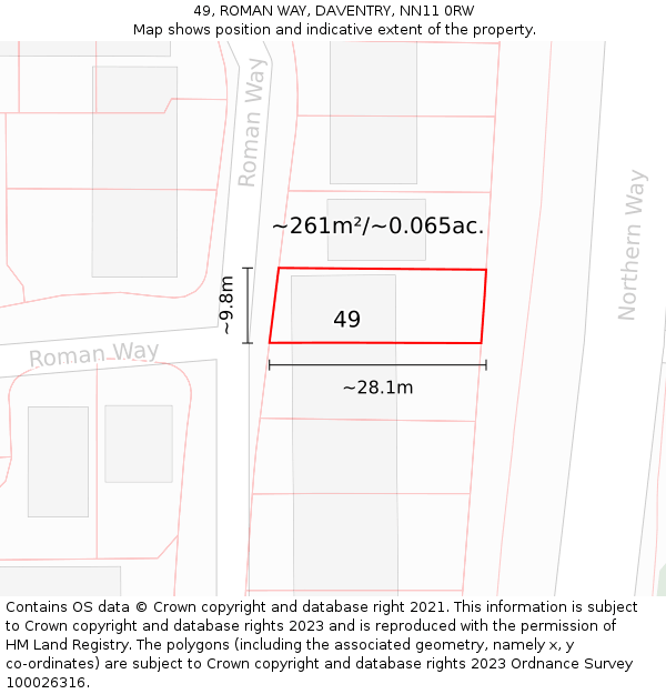 49, ROMAN WAY, DAVENTRY, NN11 0RW: Plot and title map