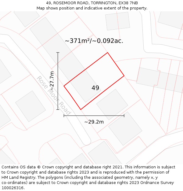 49, ROSEMOOR ROAD, TORRINGTON, EX38 7NB: Plot and title map