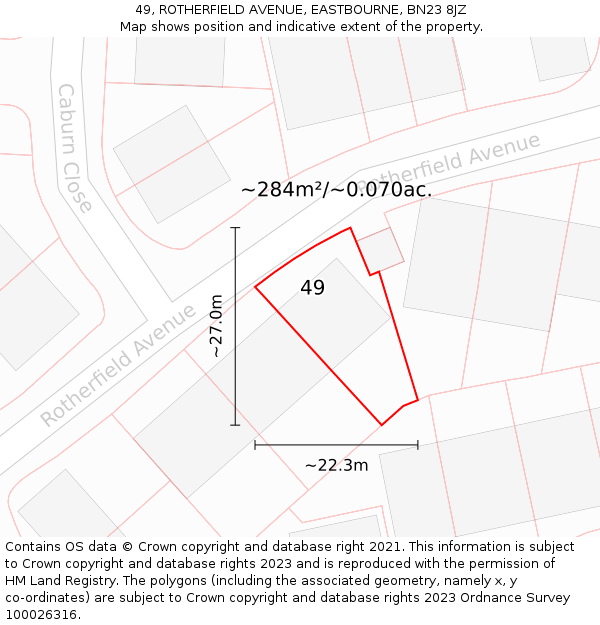 49, ROTHERFIELD AVENUE, EASTBOURNE, BN23 8JZ: Plot and title map