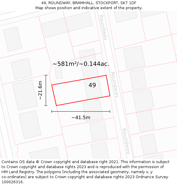 49, ROUNDWAY, BRAMHALL, STOCKPORT, SK7 1DF: Plot and title map