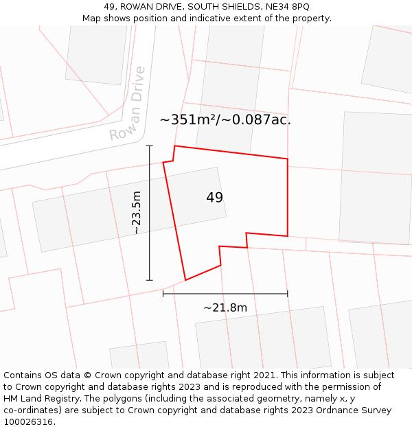 49, ROWAN DRIVE, SOUTH SHIELDS, NE34 8PQ: Plot and title map