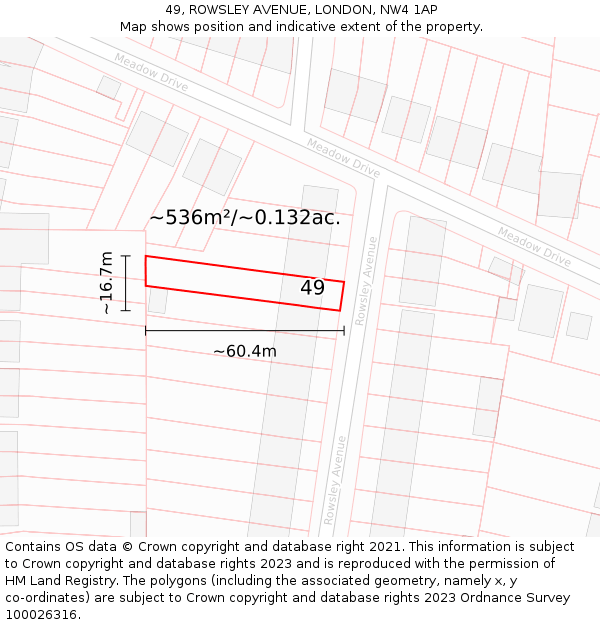 49, ROWSLEY AVENUE, LONDON, NW4 1AP: Plot and title map