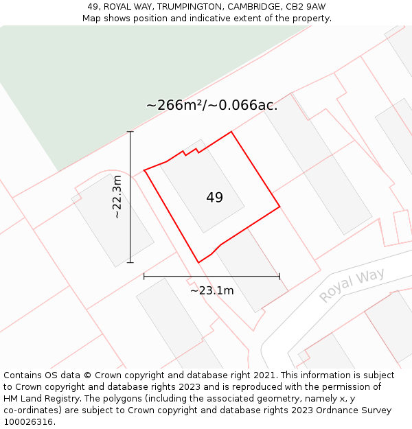 49, ROYAL WAY, TRUMPINGTON, CAMBRIDGE, CB2 9AW: Plot and title map