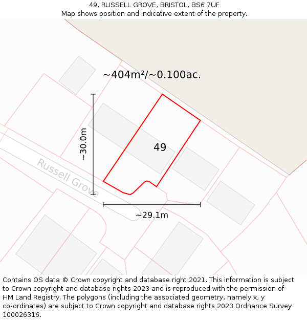 49, RUSSELL GROVE, BRISTOL, BS6 7UF: Plot and title map