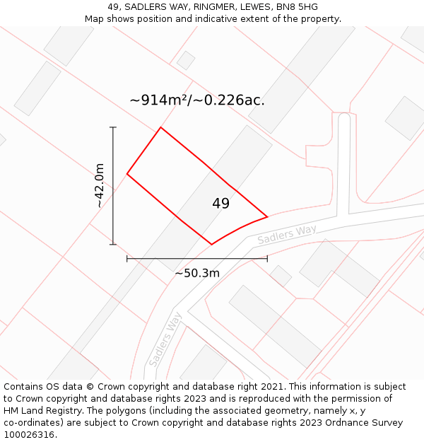 49, SADLERS WAY, RINGMER, LEWES, BN8 5HG: Plot and title map