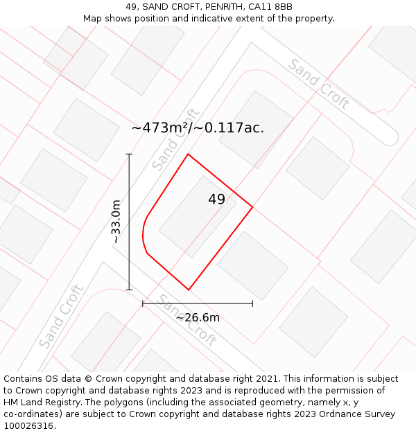 49, SAND CROFT, PENRITH, CA11 8BB: Plot and title map