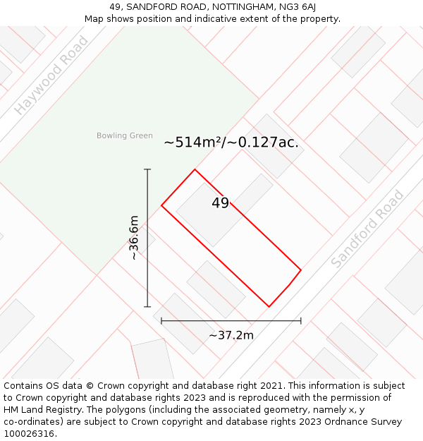 49, SANDFORD ROAD, NOTTINGHAM, NG3 6AJ: Plot and title map